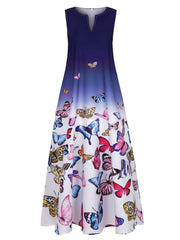  Butterfly Ombre Print Notched Neck Tank Maxi Dress