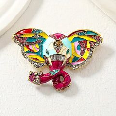 Enamel Elephant Rhinestone Brooch for Parties