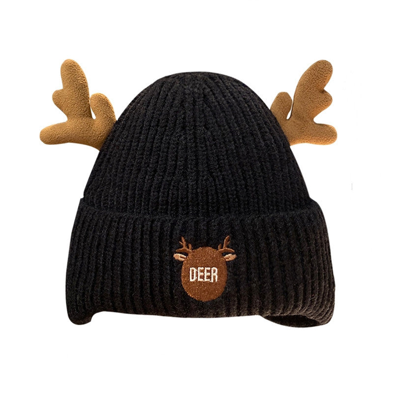 Antlers Fleece Warm Knit Hat Cold Proof Poop Beanie Hat