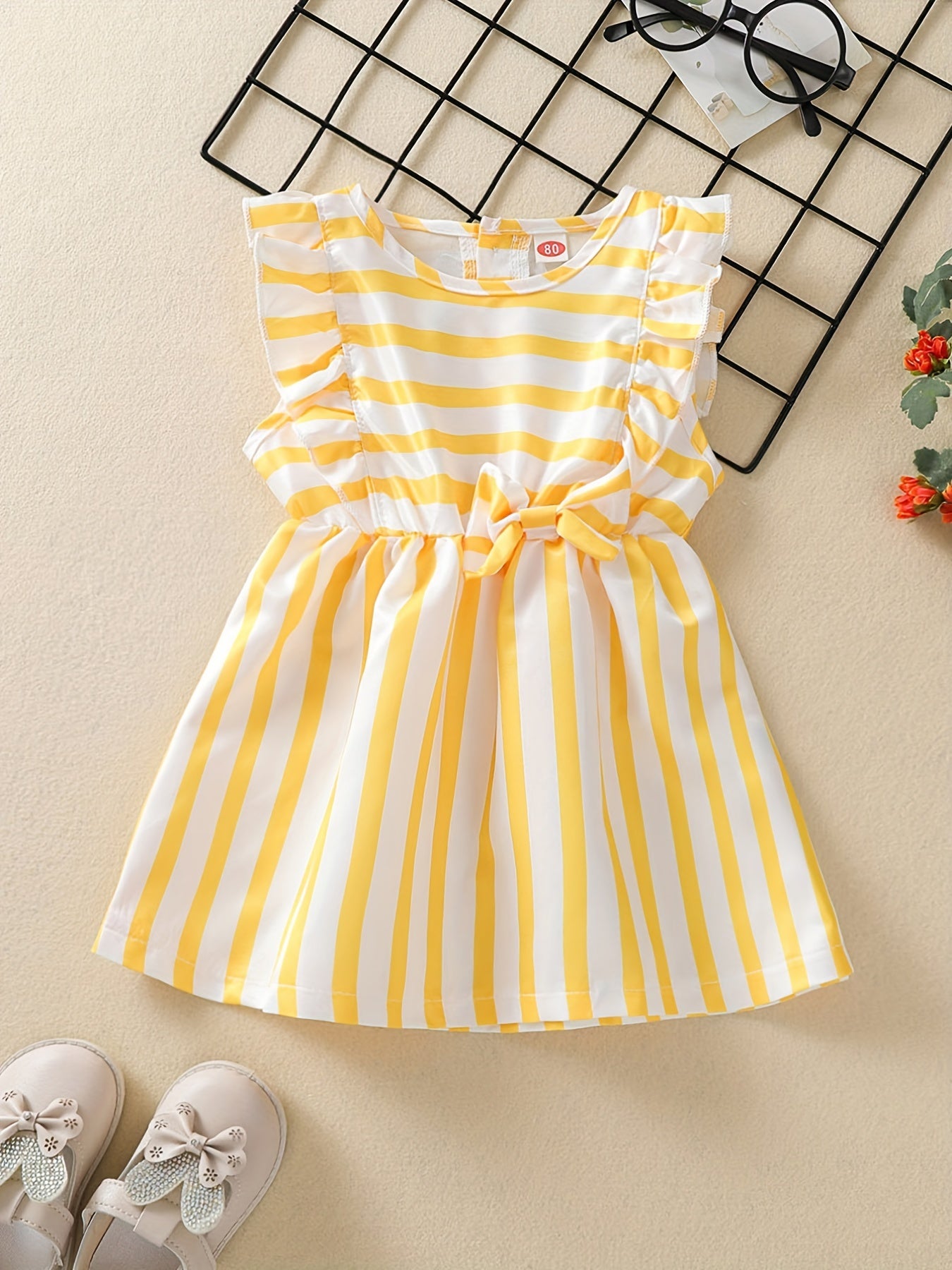Baby Girls Striped Sleeveless Dress With Bow