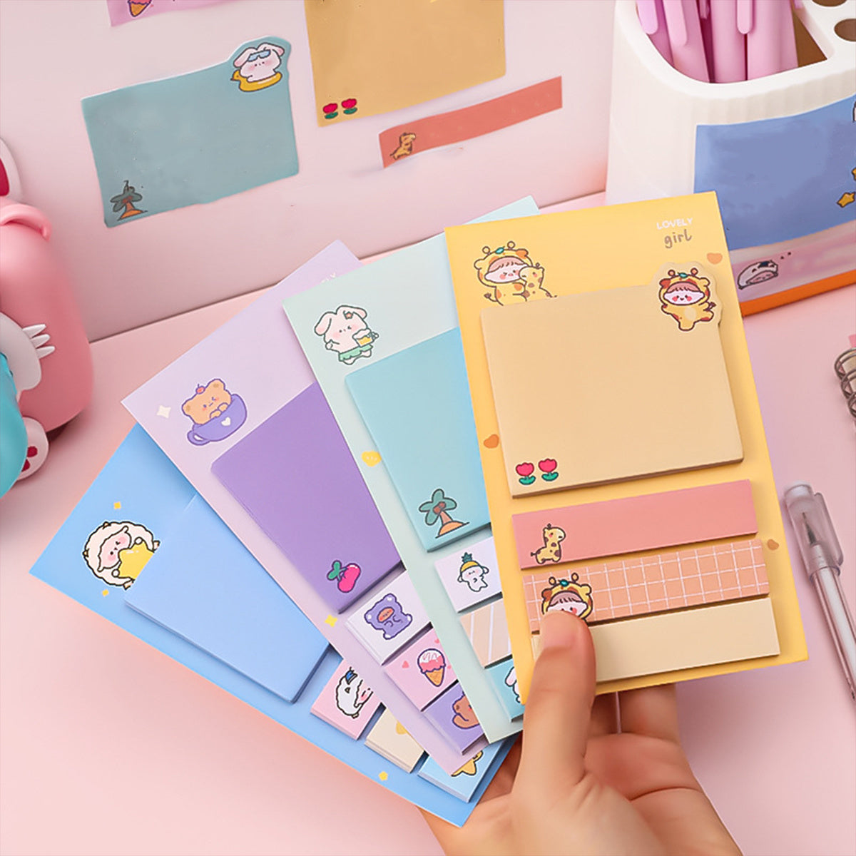 1pc 4 Colors Cartoon Sticky Notes, Home Office School Supplies
