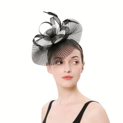 Pleated Mesh Flower Fascinator Hat With Veil Headwear 20s Hat