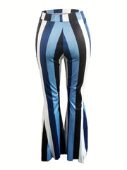  Casual Leggings Women's Plus Stripe Print Flared Leg Pants