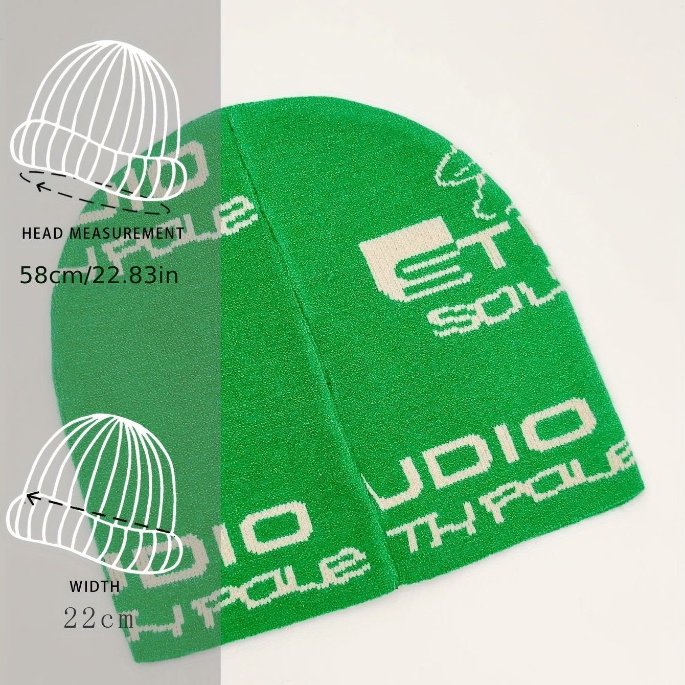 Green Anime Jacquard Beanie Y2K Unisex Knit Hat Hip Hop Elastic Windproof