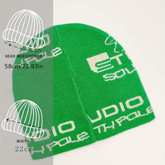 Green Anime Jacquard Beanie Y2K Unisex Knit Hat Hip Hop Elastic Windproof
