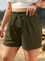 Plus Solid Elastic Drawstring High Rise Loose Fit Casual Shorts