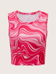 Marble Print Tank Top Crew Neck Sleeveless Y2K Summer Top