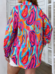  Colorblock Print Button Up Blouse