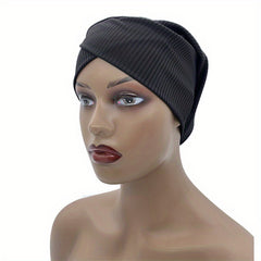 Solid Elastic Hijab Underscarf Soft Ribbed Striped Head Wrap For Women