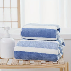 2pcs Striped Pattern Towel Set Soft Hand Towel Bath Towel Quick Drying