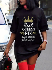  Casual Dress Women's Plus Crown & Letter Print Short Sleeve Tee Dress