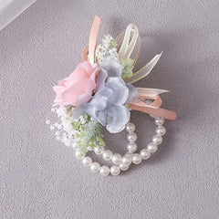 Faux Pearl Bracelet Wedding Corsage Fabric Hand Flowers