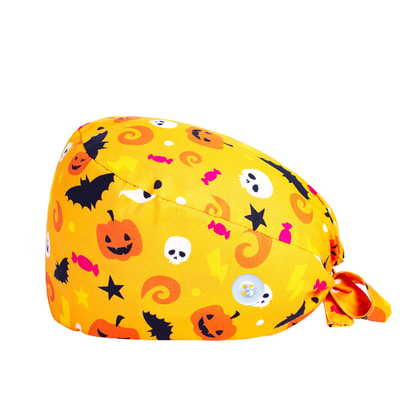 Cartoon Pattern Nurse Hat with Button Adjustable Scrub Cap