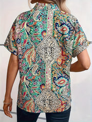  Paisley Print Short Sleeve Boho Blouse
