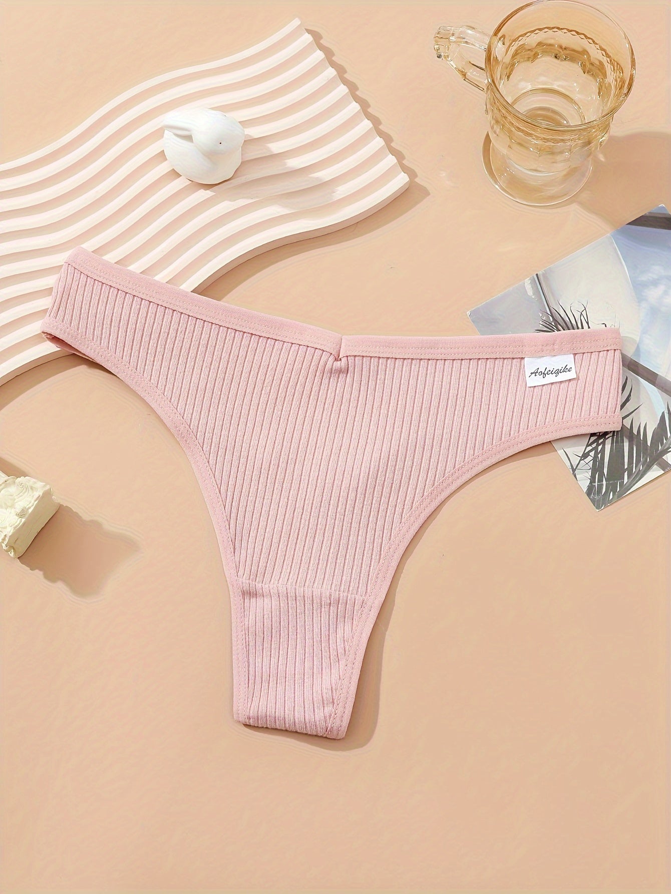 4pcs Soft Ribbed Stretchy Thongs Comfy Intimates Panties Women's Lingerie