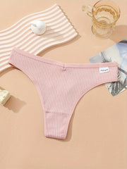 4pcs Soft Ribbed Stretchy Thongs Comfy Intimates Panties Women's Lingerie