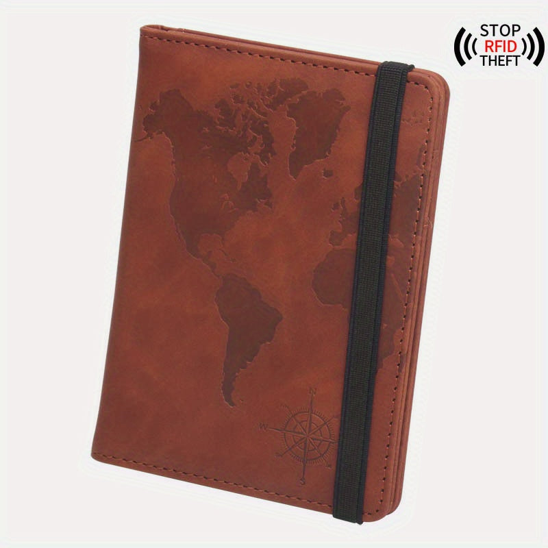 Map Pattern RFID Blocking Passport Holder With Card Slot