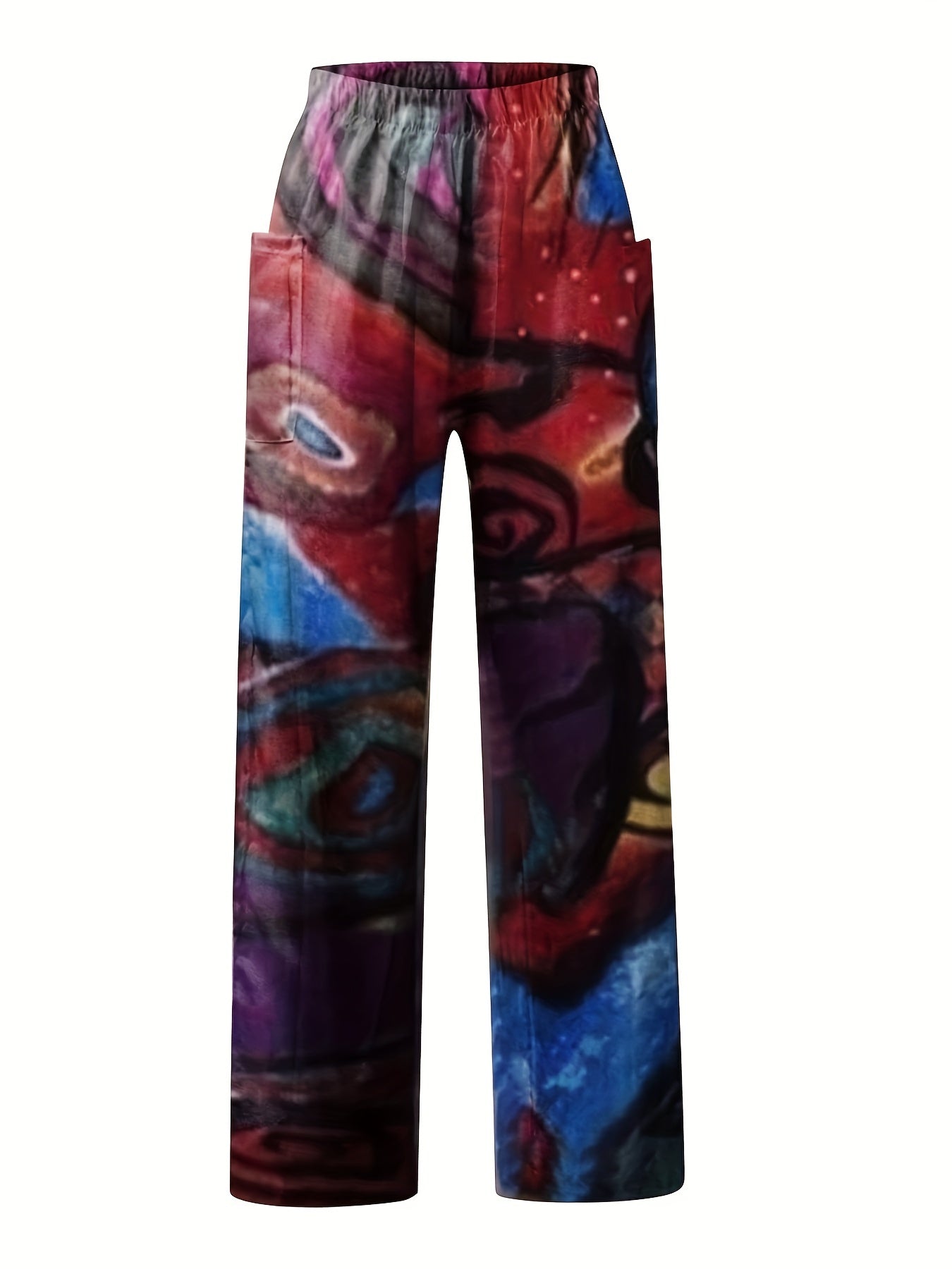  Geometric Print Wide Leg Pants Women's Casual Non Stretch Pants