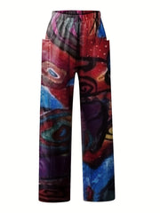  Geometric Print Wide Leg Pants Women's Casual Non Stretch Pants