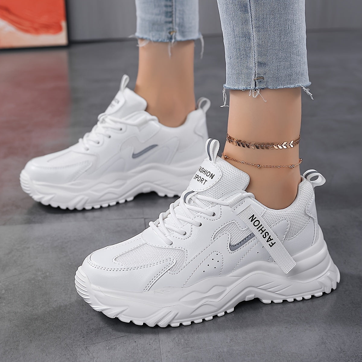 Women's Faux Leather Heighten Chunky Sneakers for Outdoor Sports