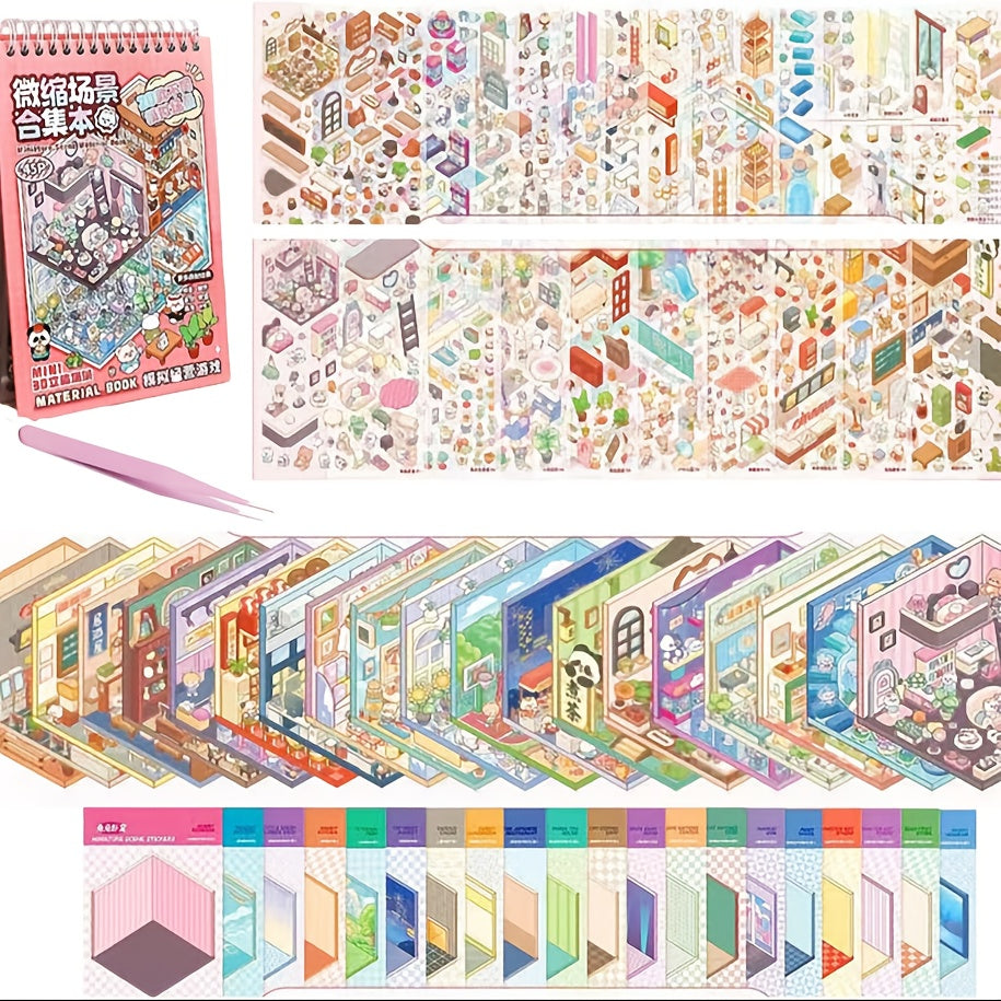 45pcs 3D Diorama Kit with Tweezers Various Styles Stickers for Scrapbooking
