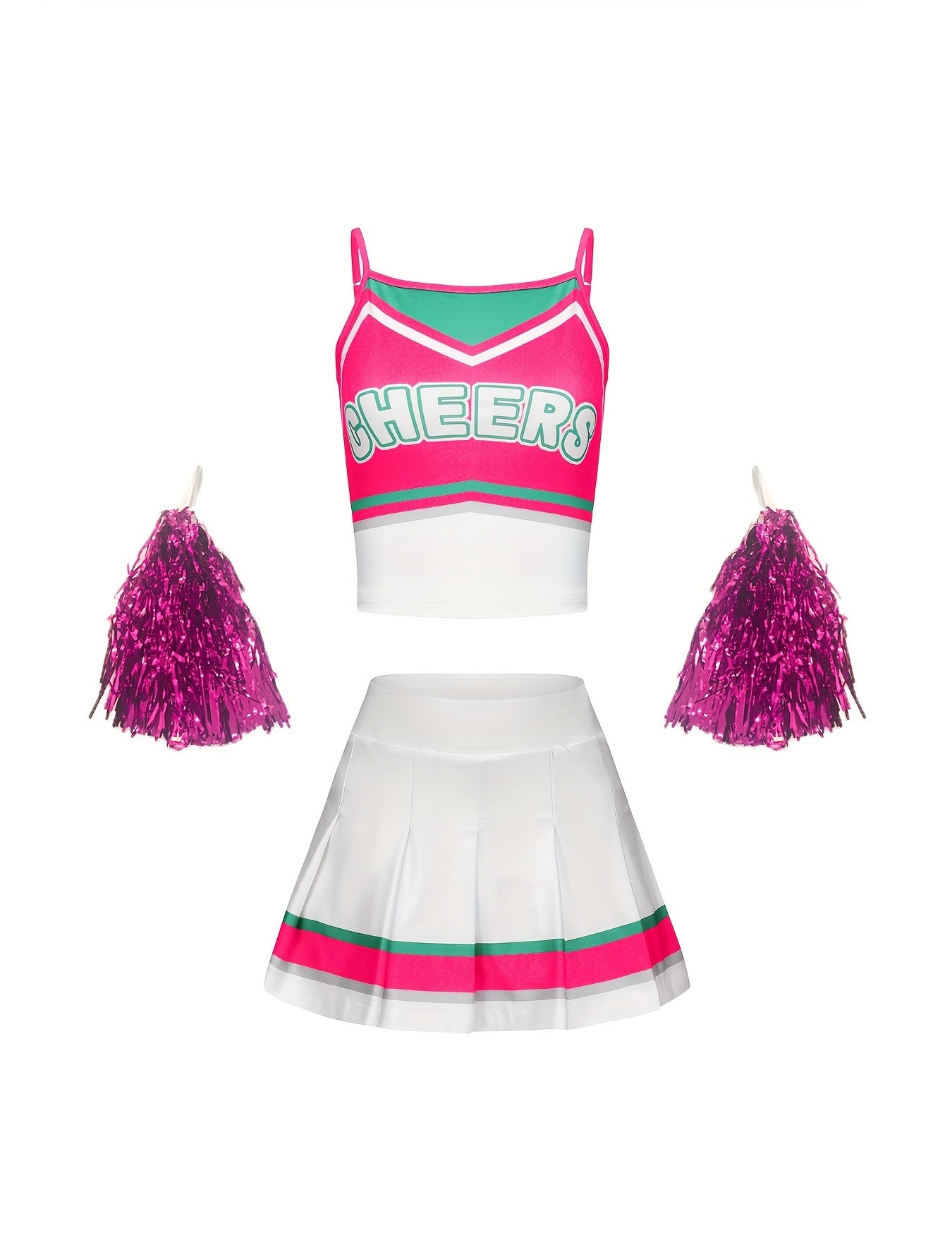 3pcs Girls Cheerleading Outfits With Poms For Sports Performance