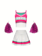3pcs Girls Cheerleading Outfits With Poms For Sports Performance