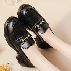 Women's Block Heel Loafers Buckle Round Toe Non Slip Shoes