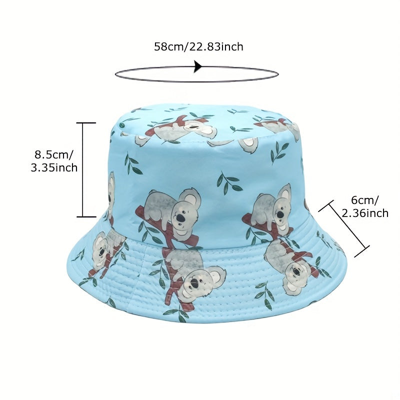 Koala Print Bucket Hat Reversible Cartoon Sunscreen Fisherman Cap