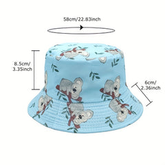 Koala Print Bucket Hat Reversible Cartoon Sunscreen Fisherman Cap