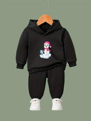Snowman Print Hoodies Pants Set For Kids Sports Gift