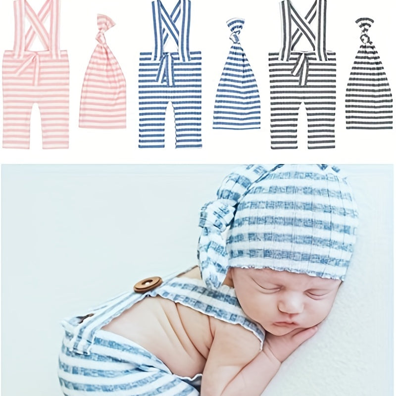 Newborn Striped Hat Suspenders Suit Photo Props Outfit