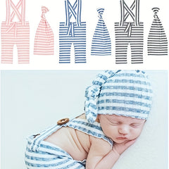 Newborn Striped Hat Suspenders Suit Photo Props Outfit
