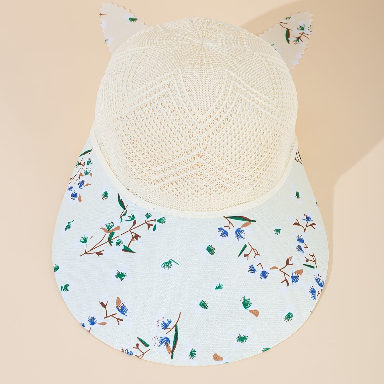 Flower Print Sun Hat Hollow Knitted Lace Up Visor Hat
