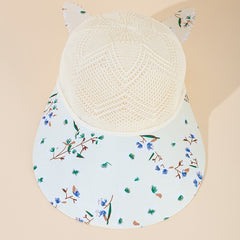 Flower Print Sun Hat Hollow Knitted Lace Up Visor Hat