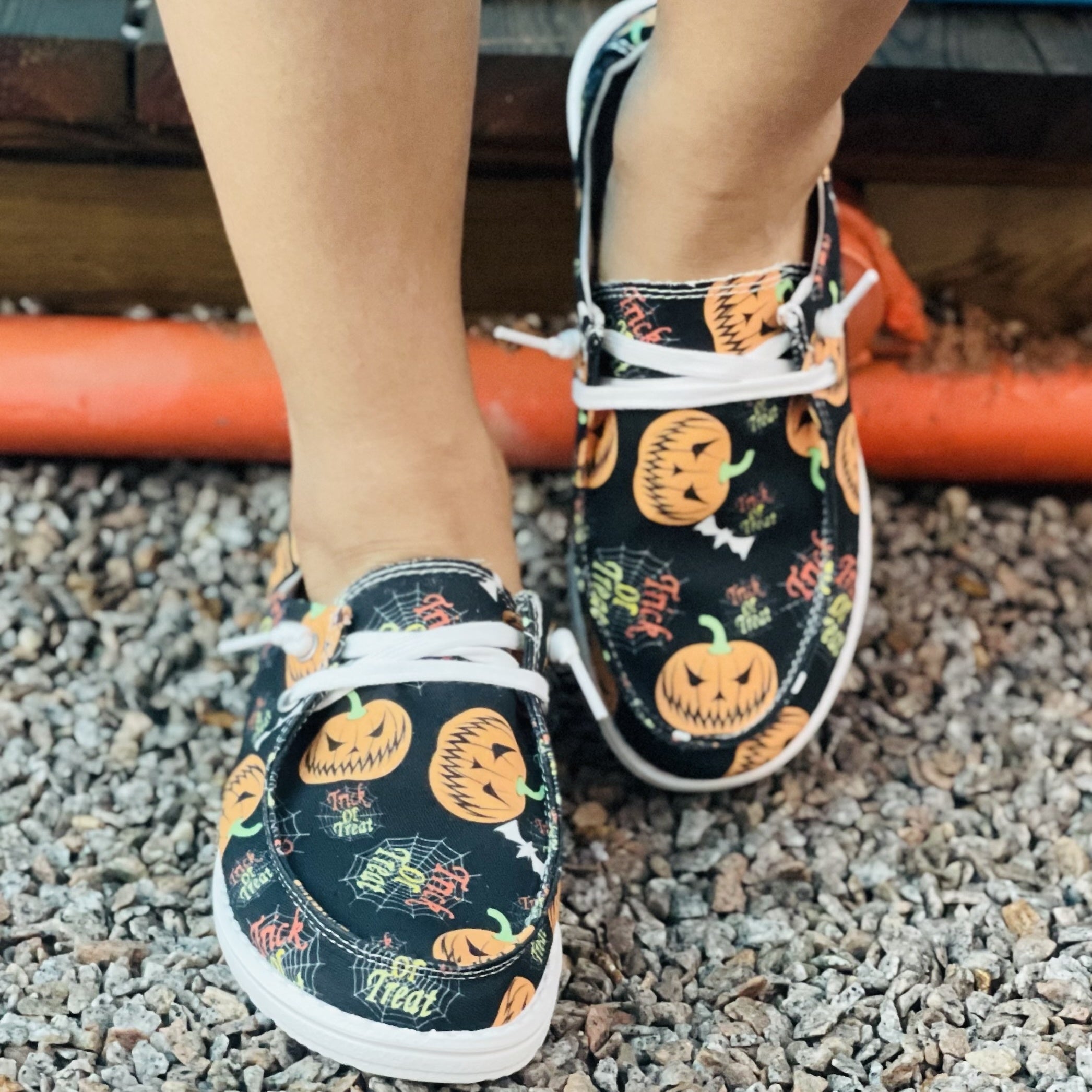 Women's Pumpkin Novelty Shoes Lace Up Low Slip On Flat Comfy Shoes
