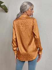  Casual Blouse Women's Plus Solid Leopard Pattern Button Up Long Sleeve
