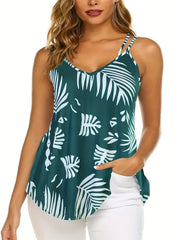  Boho Cami Top Women's Plus Paisley Print Split Strap Cut Out Cami Top