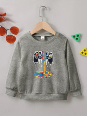 Broken Gamepad Print Boys Casual Pullover Sweatshirt