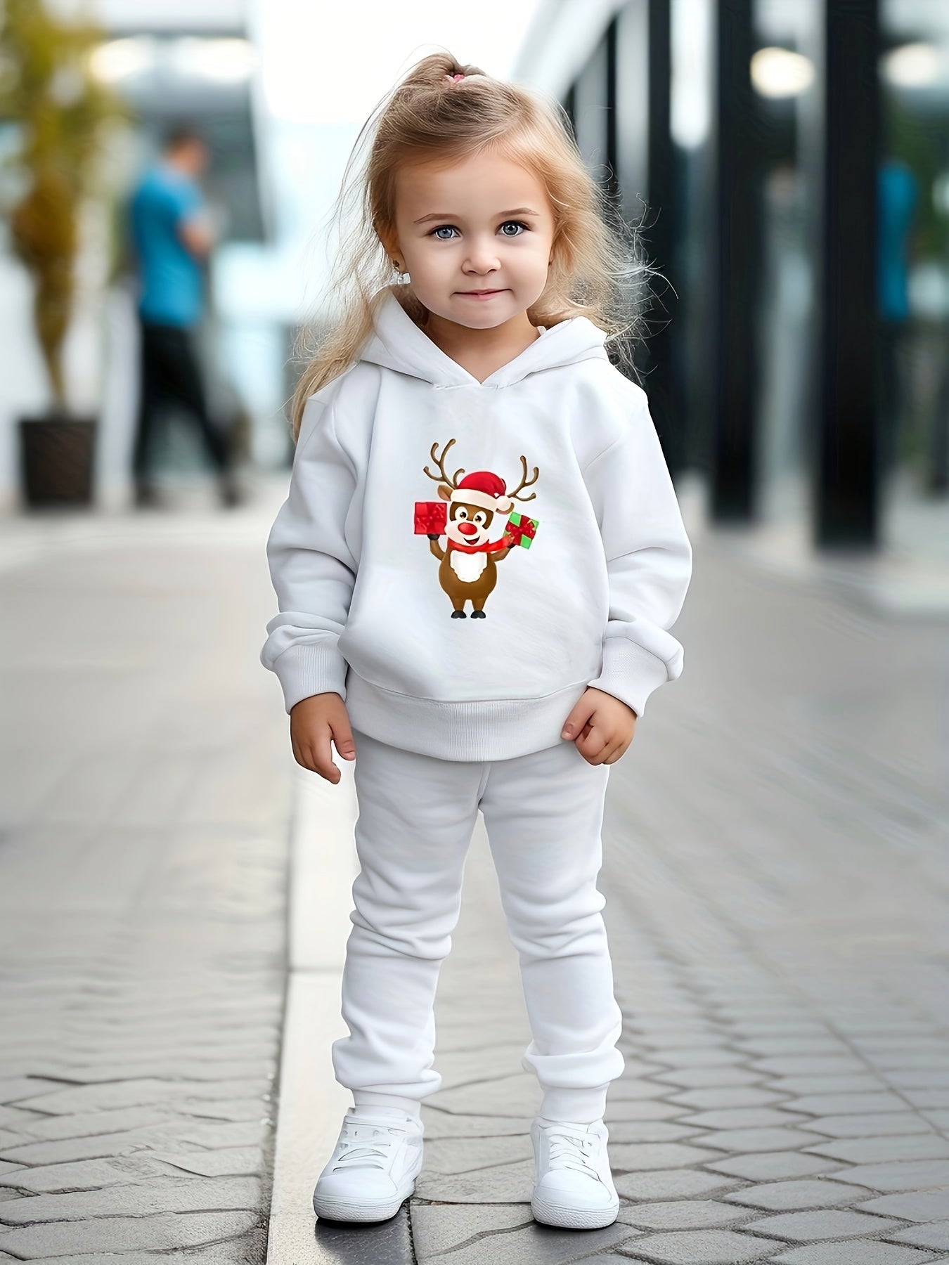 OERYUI Reindeer Scarf Print Outfits 2pcs Girls Hoodies Jogger Pants Set