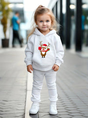 OERYUI Reindeer Scarf Print Outfits 2pcs Girls Hoodies Jogger Pants Set
