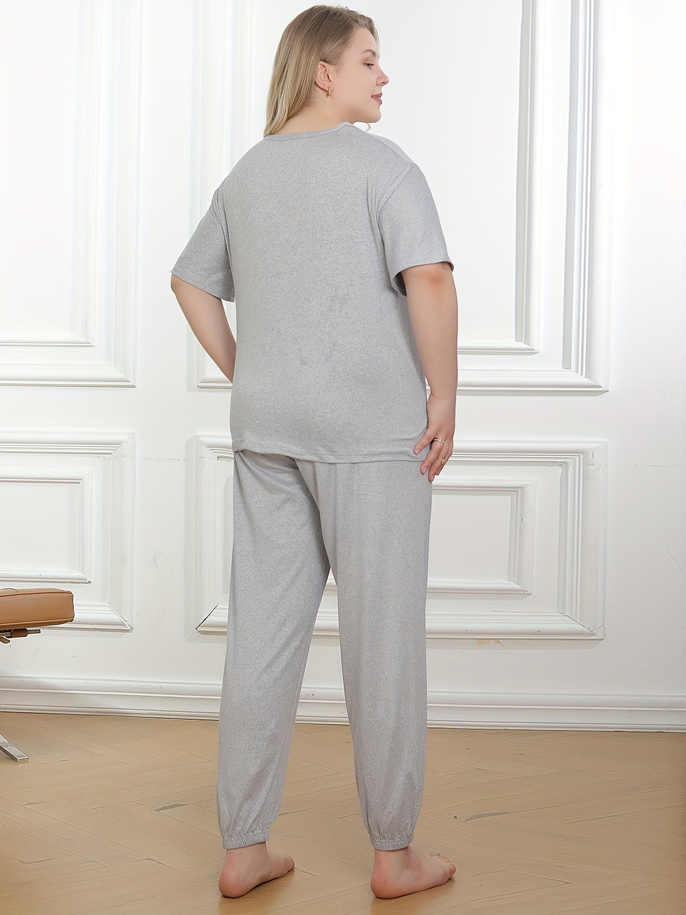  Slogan Print Pajama Set - T Shirt & Joggers Home Wear
