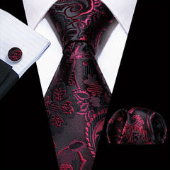 Barry Wang Men's Tie Dark Jacquard Paisley Set