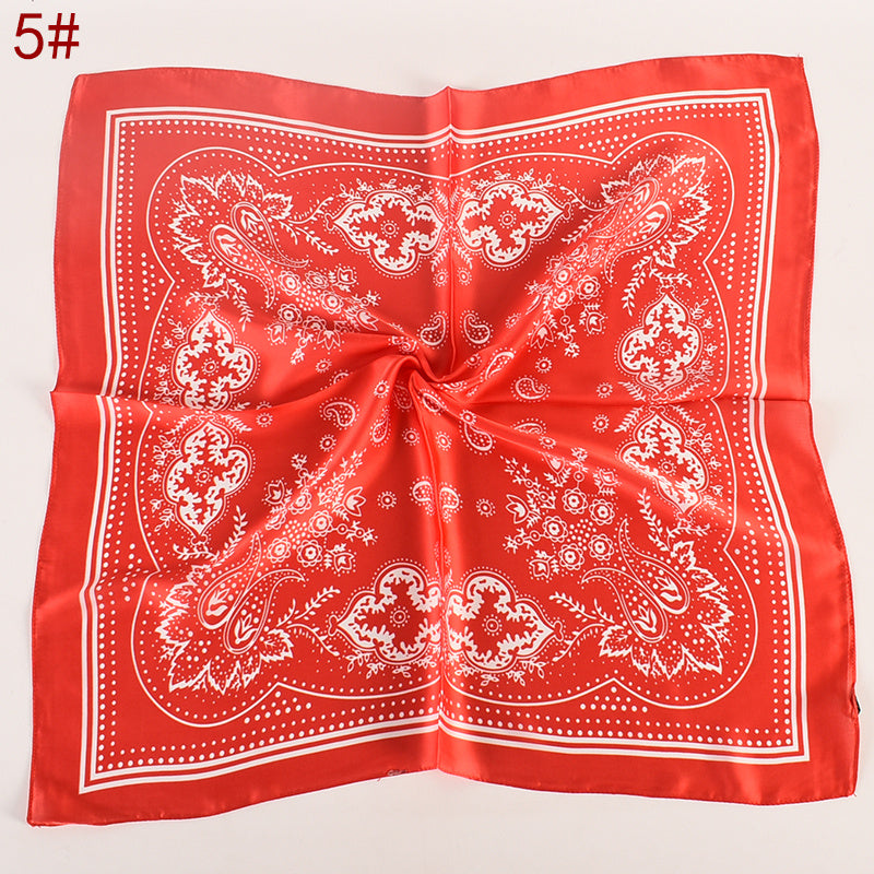 Vintage Bandana Flower Printed Scarf Satin Square Scarf