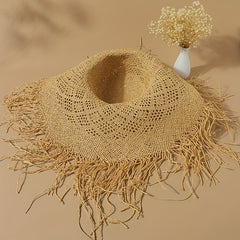 Boho Oversized Straw Sun Hat Raw Brim Beach Hats For Women Summer
