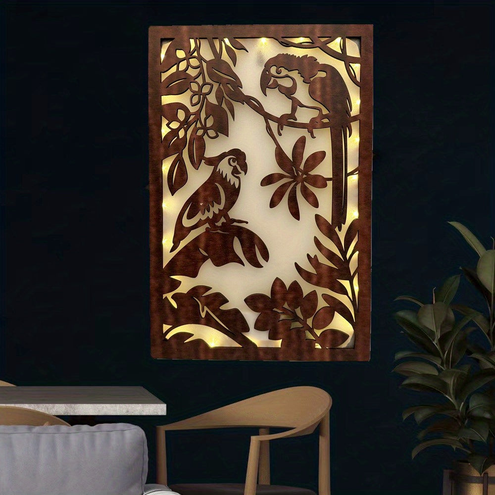 LED Lights Wooden Wall Hanging Flower And Bird Series Decor