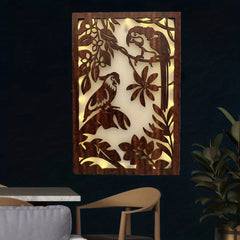 LED Lights Wooden Wall Hanging Flower And Bird Series Decor
