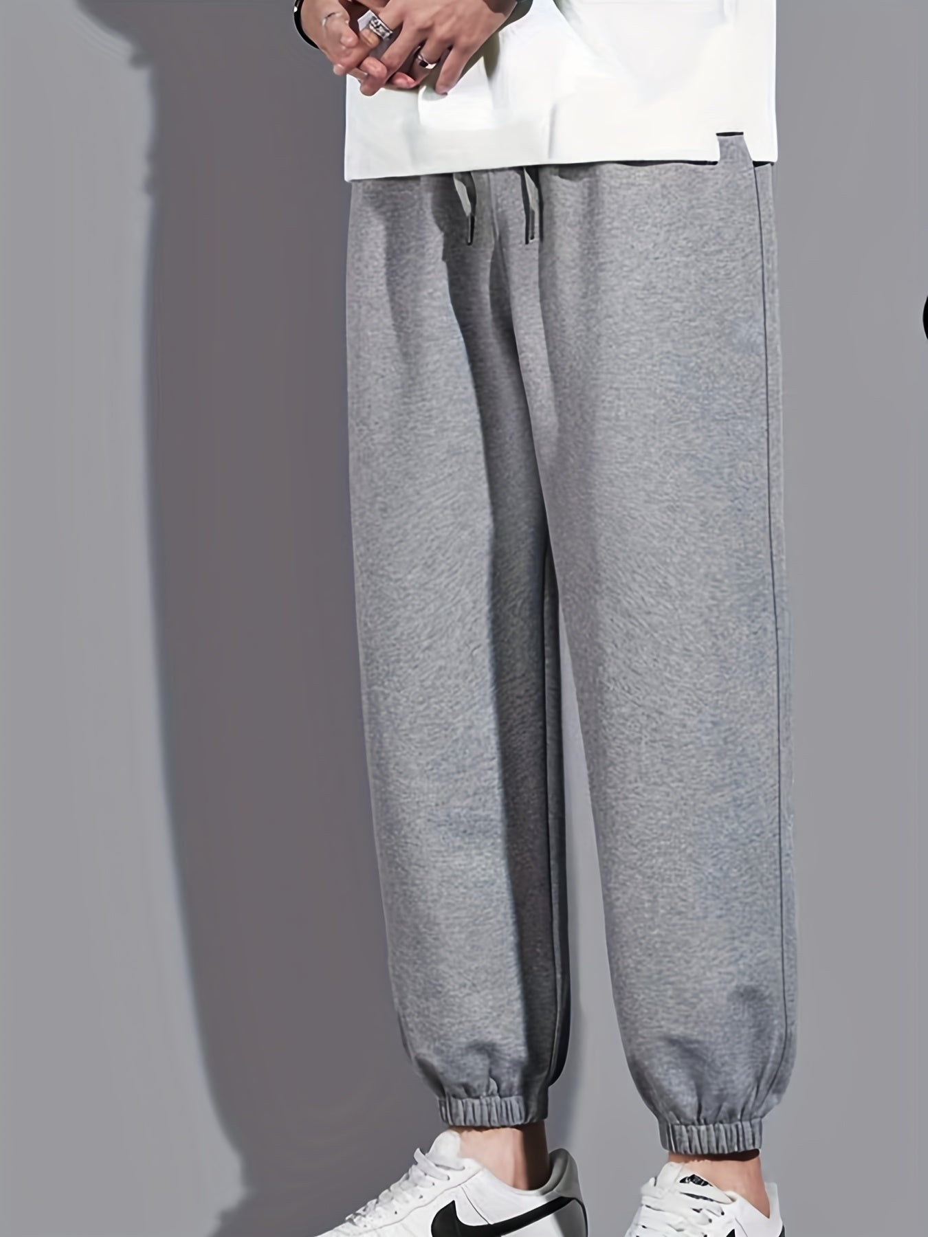 Men's Solid Drawstring Sweatpants Loose Fit Straight Leg