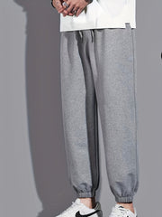Men's Solid Drawstring Sweatpants Loose Fit Straight Leg