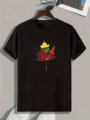 Leaf Pattern Print Men's Comfy Sports T-shirt for Fitness Activities